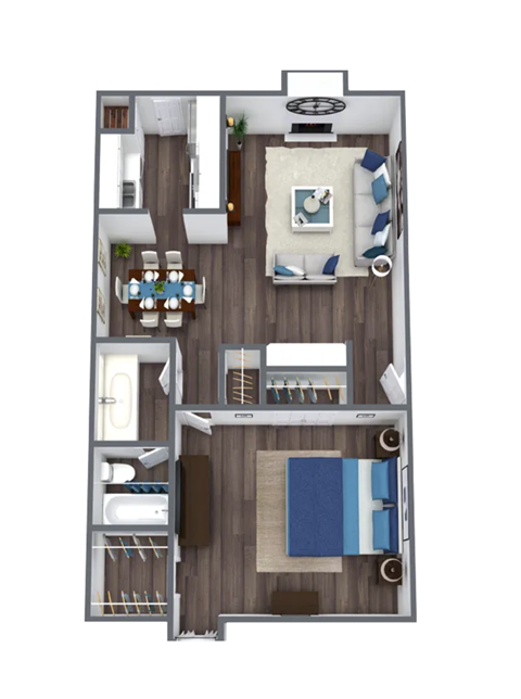 Floor plan for 1 bed, 1 bath, 711 sqft